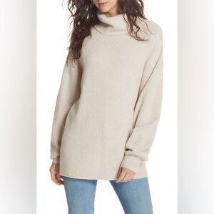 Free People Lightweight Ribbed Crewneck Sweater in Beige
